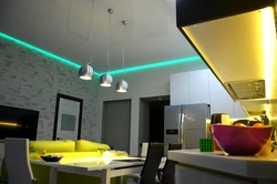 Suspended ceiling with lighting in the kitchen photo