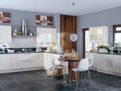 Combination of floor and wall colors in the kitchen interior