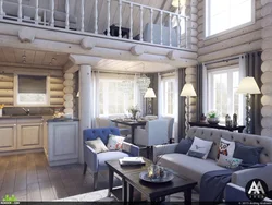 Wooden house design kitchen living room