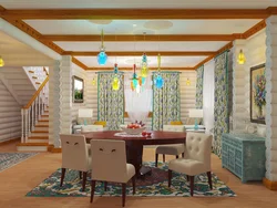 Wooden house design kitchen living room