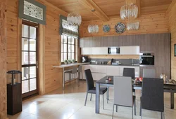 Wooden house design kitchen living room