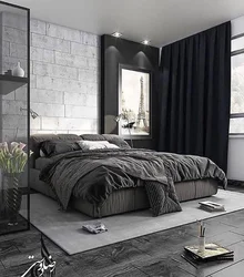 Graphite color in the bedroom interior