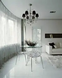 Gray chandelier in the kitchen interior