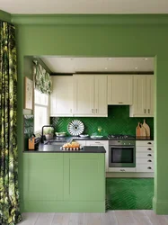 Kitchen With Dark Green Facades In The Interior