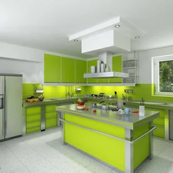 Kitchen with dark green facades in the interior