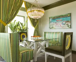 White kitchen green curtains photo