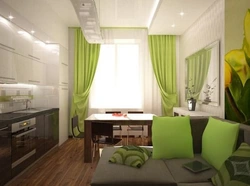 White kitchen green curtains photo