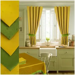 White kitchen green curtains photo