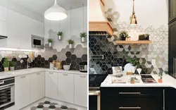 Kitchen design with honeycomb splashback