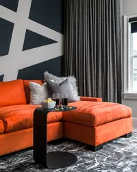 Orange Sofa In The Living Room Interior