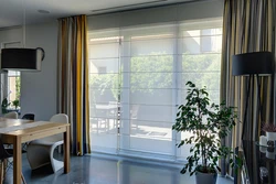Curtains for panoramic windows in the living room design photo
