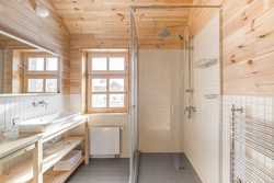 Bathroom Design In A Wooden House With Shower