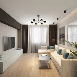 Rectangular Living Room Design In Light Colors