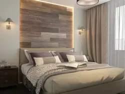 Divarda Laminat Döşəmə Ilə Müasir Yataq Otağının Fotoşəkili
