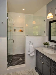 Bathroom design with bath and shower on one wall