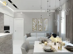 White gray kitchen living room modern design