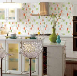What kind of wallpaper can be applied to the kitchen photo