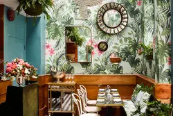 Wallpaper With Leaves In The Kitchen Interior