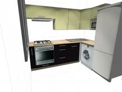 Corner kitchen design with refrigerator and dishwasher