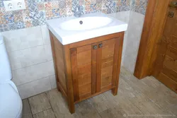 DIY bathroom vanity unit made of wood photo