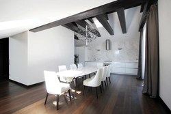 Gray ceiling in the kitchen interior