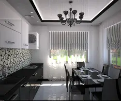 Gray ceiling in the kitchen interior