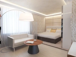 Design Of A One-Room Apartment With A Bed And A Wardrobe