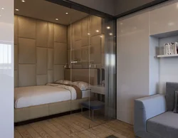 Design of a one-room apartment with a bed and a wardrobe