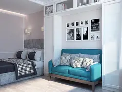 Design of a one-room apartment with a bed and a wardrobe