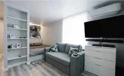 Design of a one-room apartment with a bed and a wardrobe
