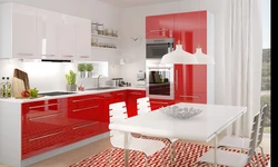 Kitchen interior with red walls