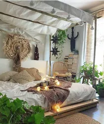 Boho style in the bedroom interior