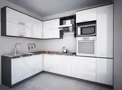 Тарҳи ошхона кунҷи дар оҳангҳои хокистарӣ