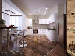 Design of a living room with a kitchen and a corridor in the house