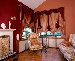 Short curtains in the living room interior photo