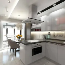 Modern kitchen designs in an apartment with a balcony