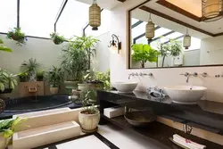 Interior with plants in the bathroom