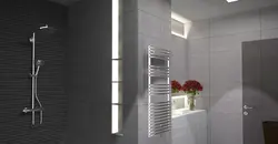 White Heated Towel Rail In The Bathroom Interior