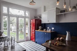 Kitchen design blue refrigerator