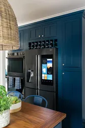 Kitchen design blue refrigerator