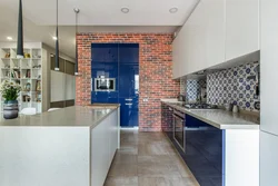 Kitchen design blue refrigerator