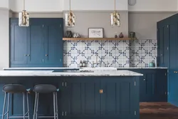 Kitchen interior with blue apron