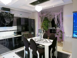 Black curtains in the kitchen photo