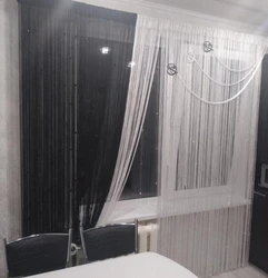 Black curtains in the kitchen photo