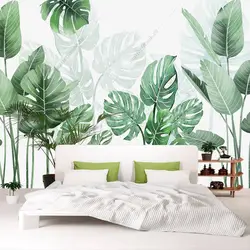 Bedroom design wallpaper leaves