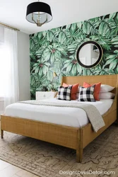 Bedroom design wallpaper leaves