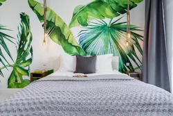 Bedroom design wallpaper leaves