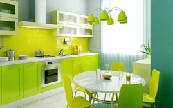 Kitchen design with light green furniture