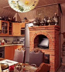 Kitchen layout in a house with a stove photo