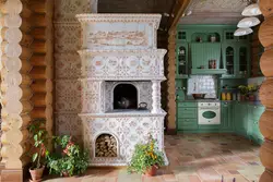 Kitchen layout in a house with a stove photo